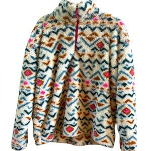 Eddie Bauer Women’s Size XL Vanilla Aztec plush 1/4 Zip‎ Pullover Jacket